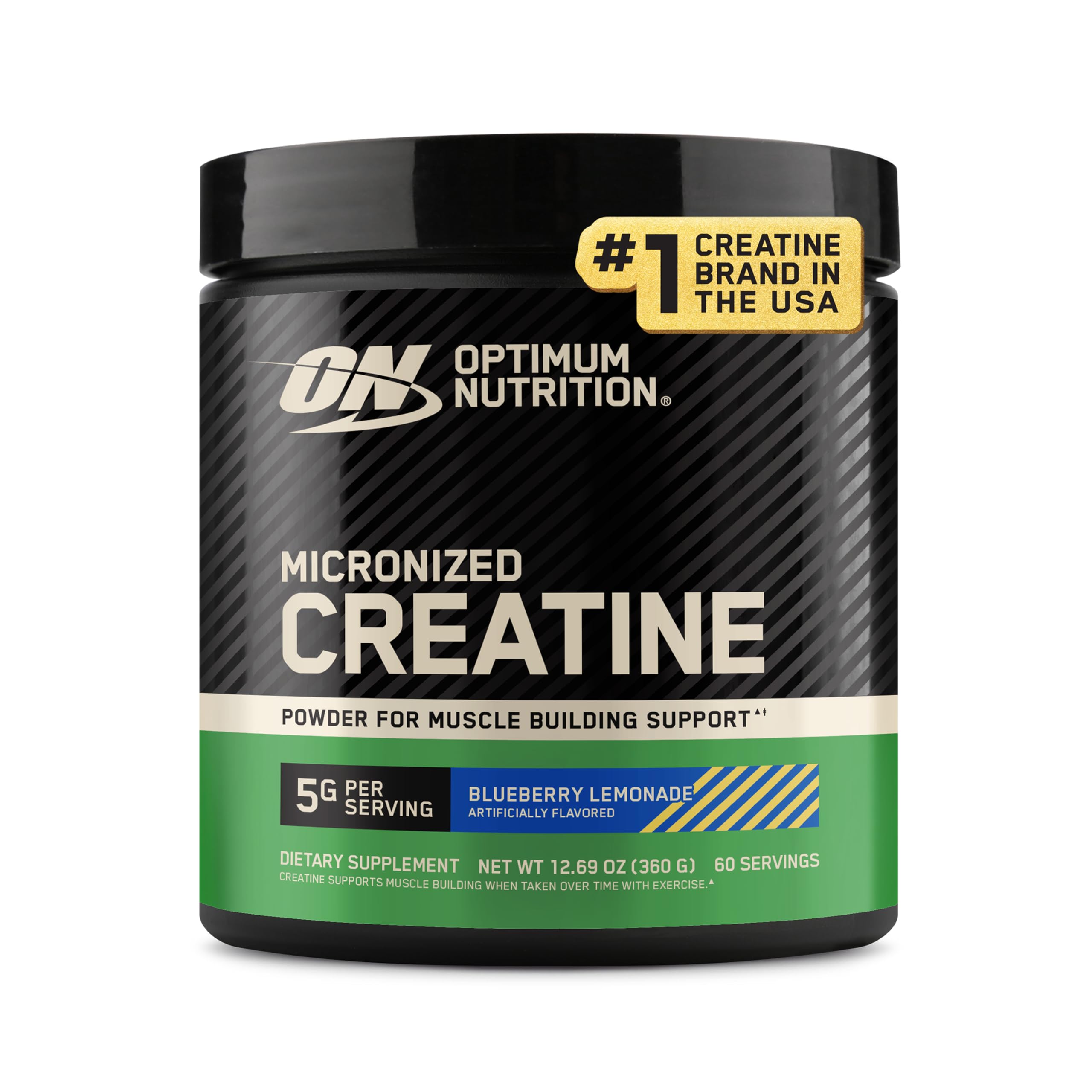 Optimum Nutrition envase frontal mostrando sabor y 60 servicios, confianza de marca