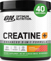 Optimum Nutrition bote frontal mostrando etiqueta y sabor naranja-maracuyá, fácil identificación de producto