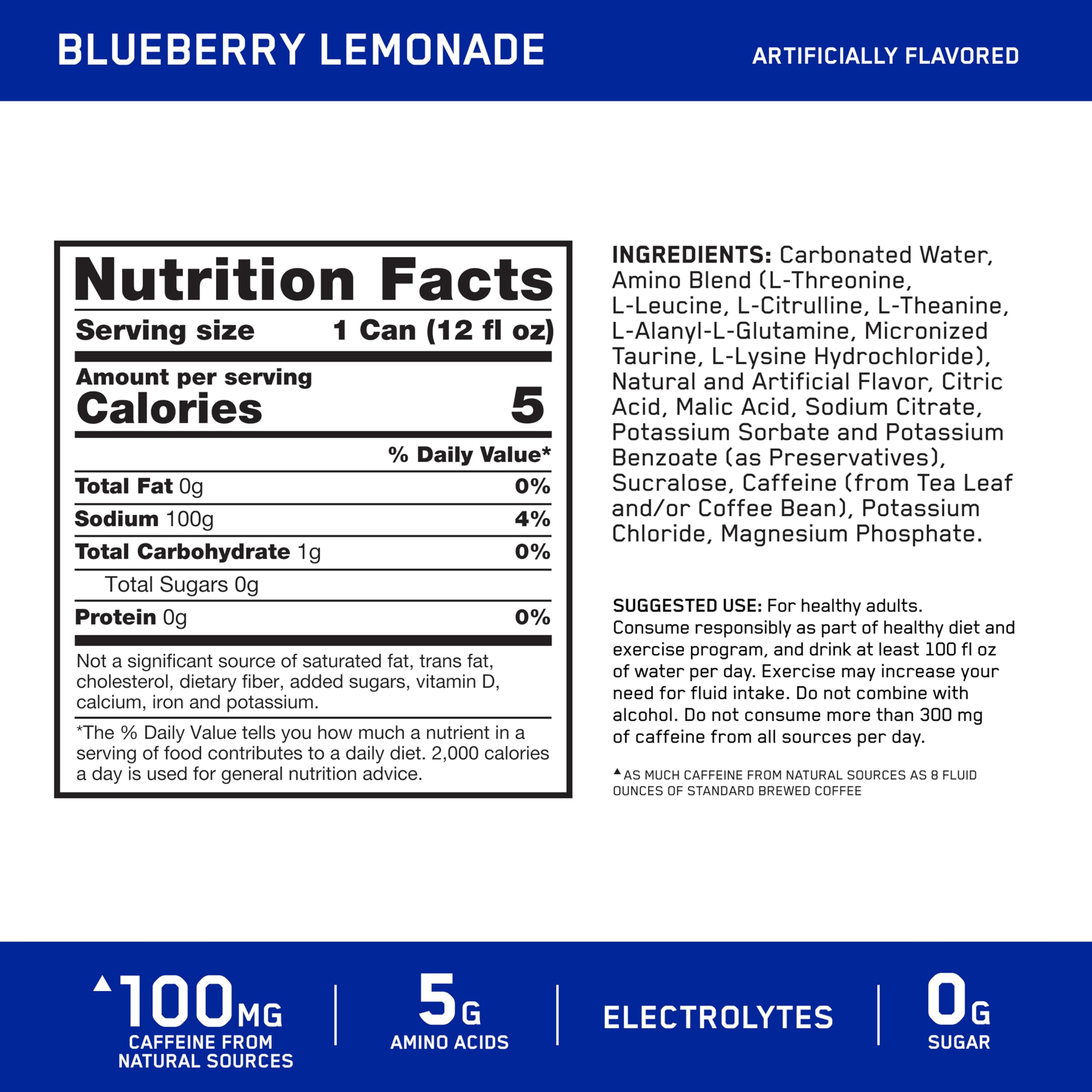 Optimum Nutrition etiqueta con ingredientes y electrolitos, claridad en composición