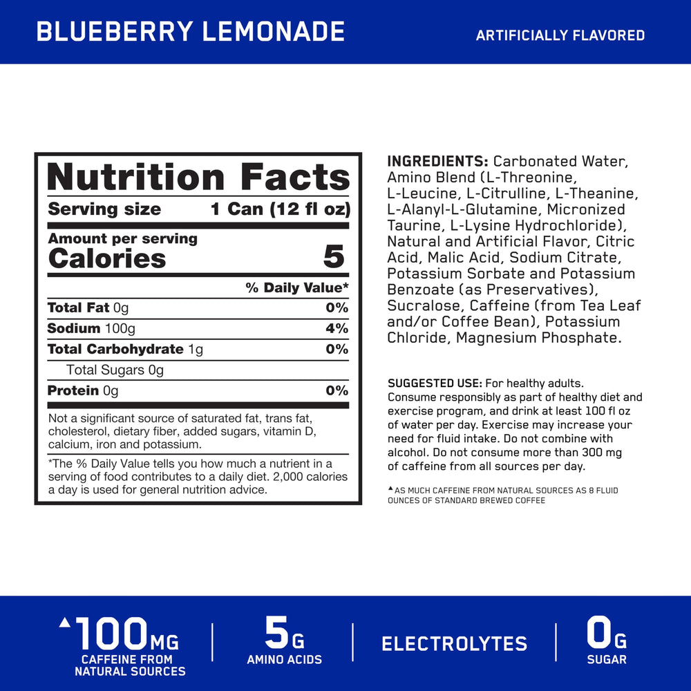 Optimum Nutrition etiqueta con ingredientes y electrolitos, claridad en composición