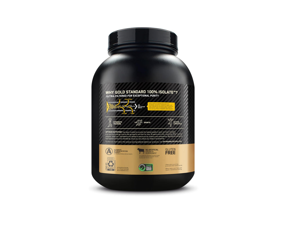 Optimum Nutrition bote junto a botella en gimnasio para uso post-entreno