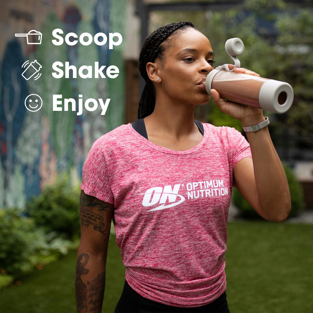 Optimum Nutrition etiqueta nutricional en primer plano mostrando aminoácidos y 0g azúcar