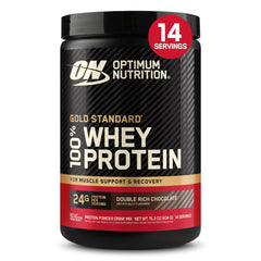 Optimum Nutrition frente del envase mostrando diseño y peso, confianza en la calidad