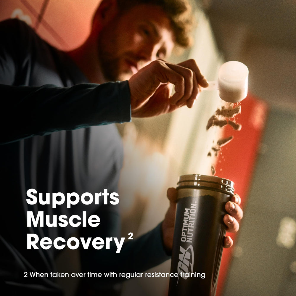Optimum Nutrition shaker con mezcla homogénea que facilita la recuperación rápida