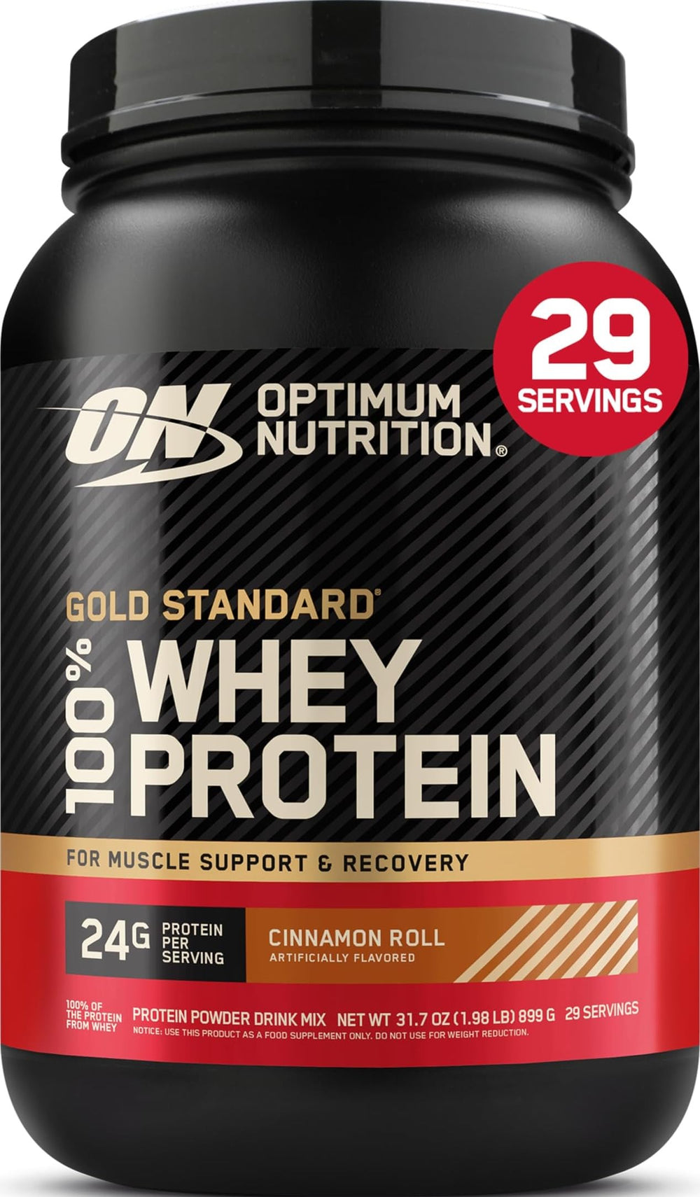 Optimum Nutrition frontal del envase mostrando la marca y beneficio proteico