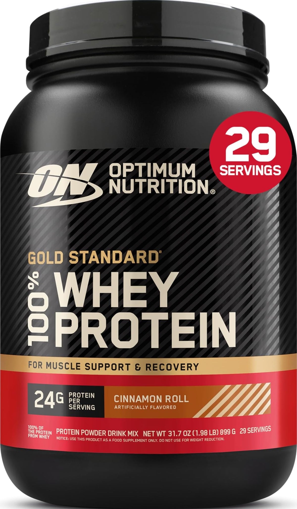 Optimum Nutrition frontal del envase mostrando la marca y beneficio proteico
