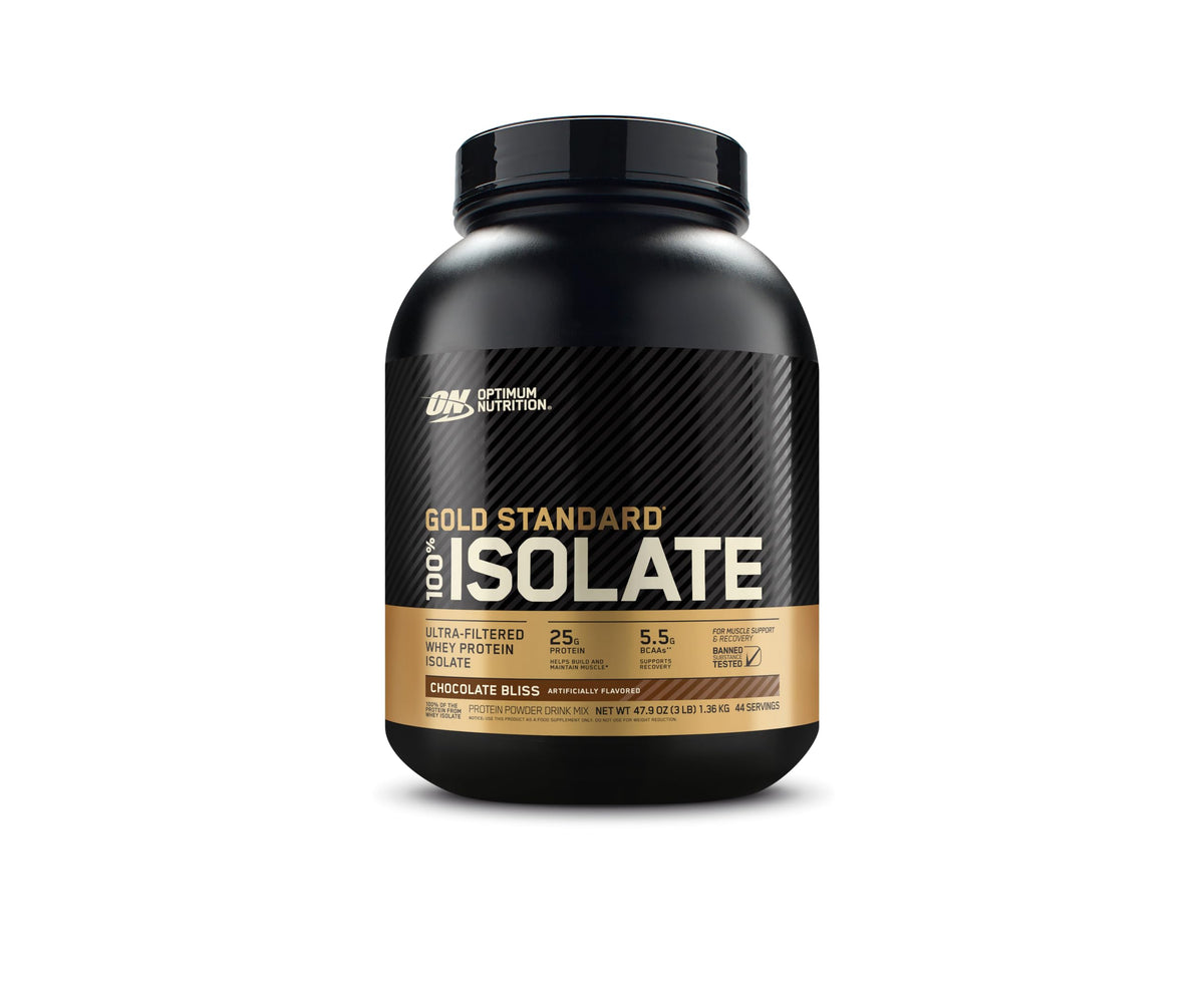 Optimum Nutrition empaque frontal Chocolate Bliss mostrando pureza y practicidad