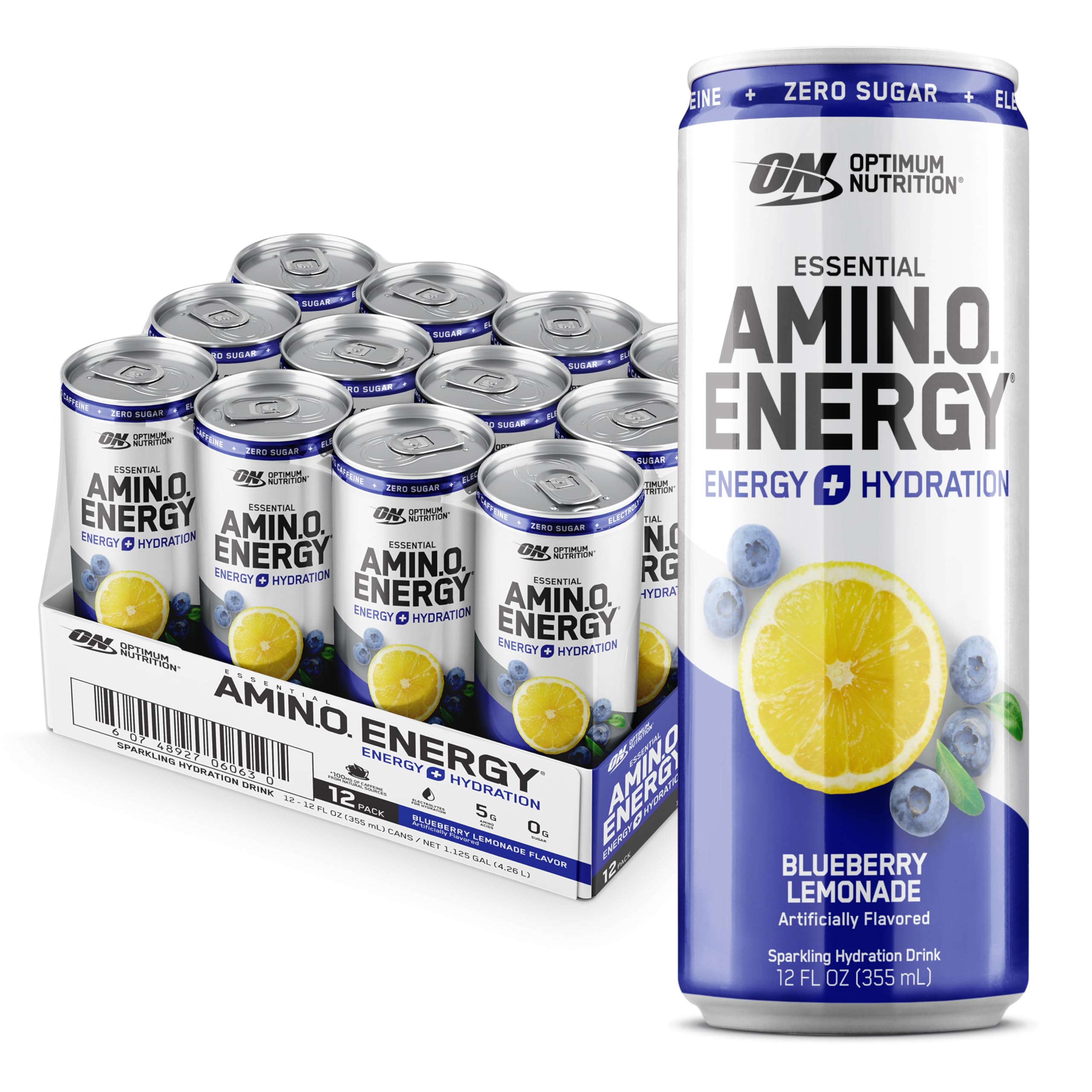 Optimum Nutrition lata frontal Blueberry Lemonade, refresco energético sin azúcar
