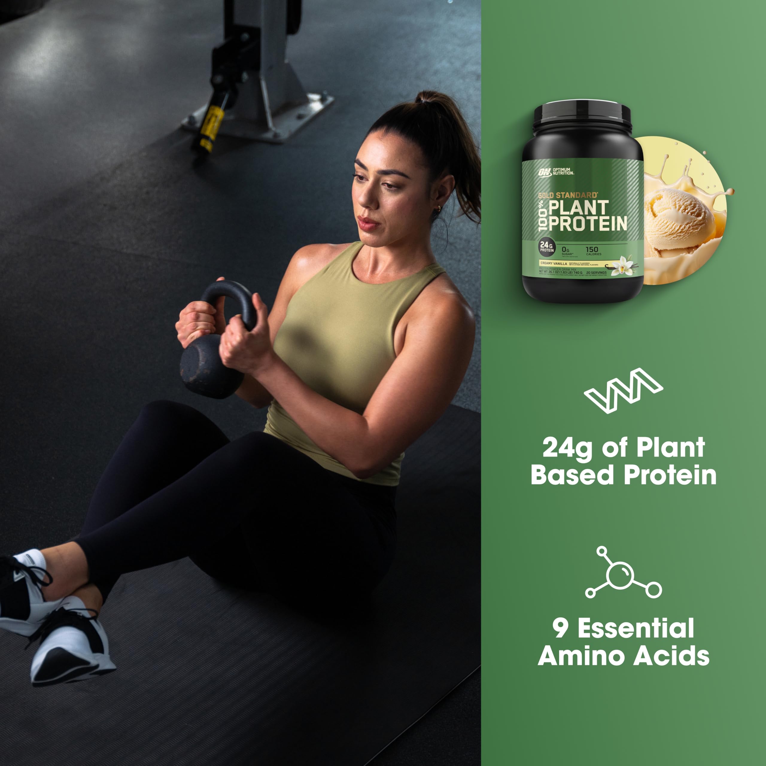 Cucharada medidora con polvo Optimum Nutrition para una ración precisa