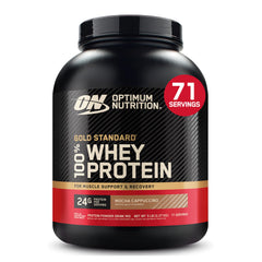 Optimum Nutrition envase Mocha Cappuccino frente muestra 5 lb y conveniencia