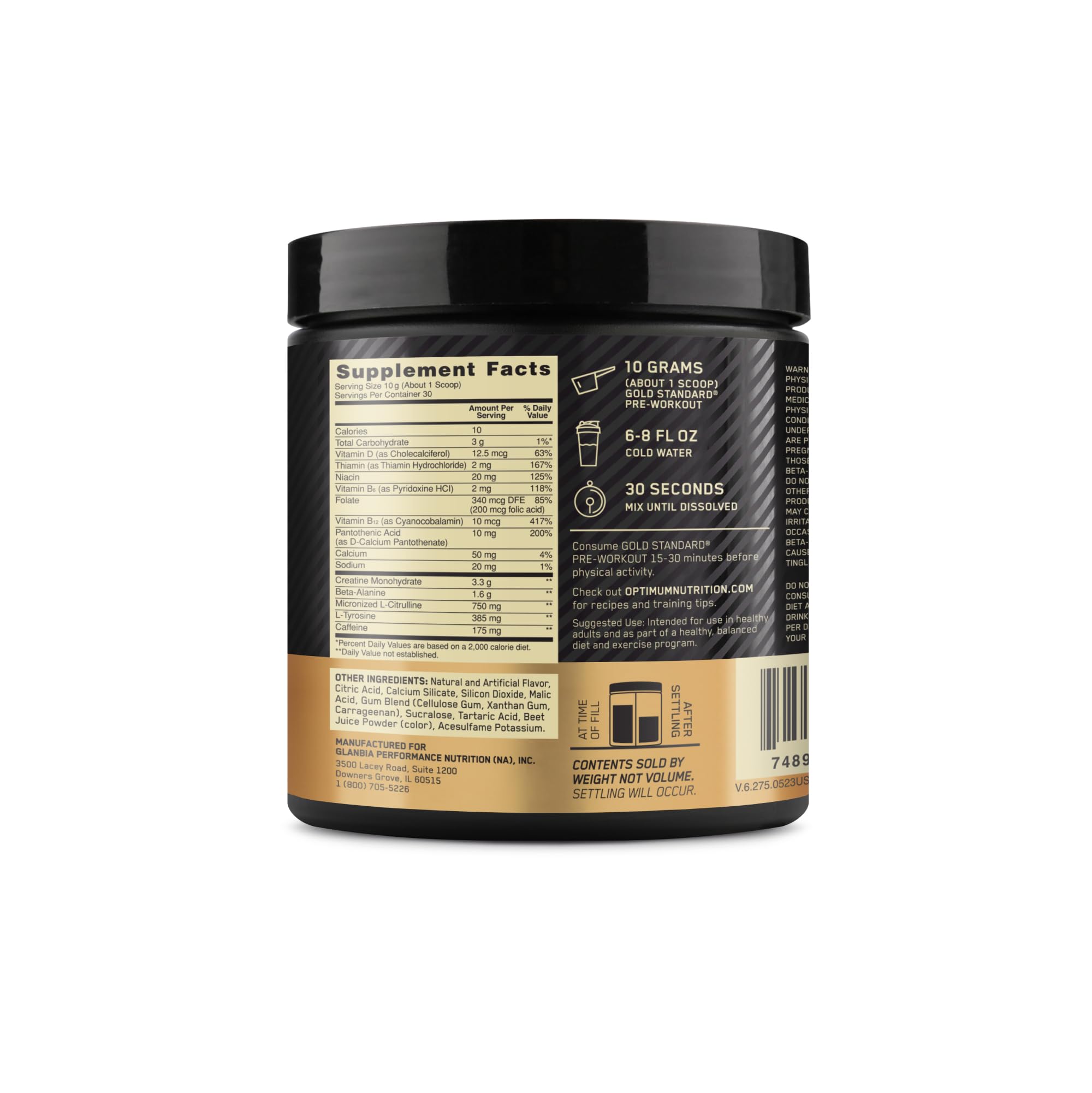 Optimum Nutrition vaso servido sabor Watermelon Candy para consumo previo al ejercicio