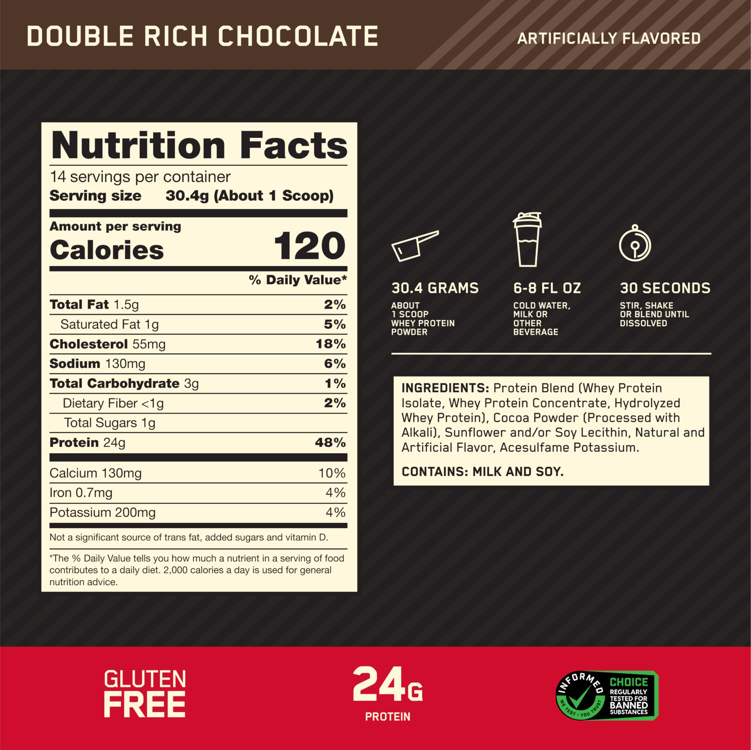 Optimum Nutrition primer plano del polvo para apreciar su textura fina y mezcla rápida
