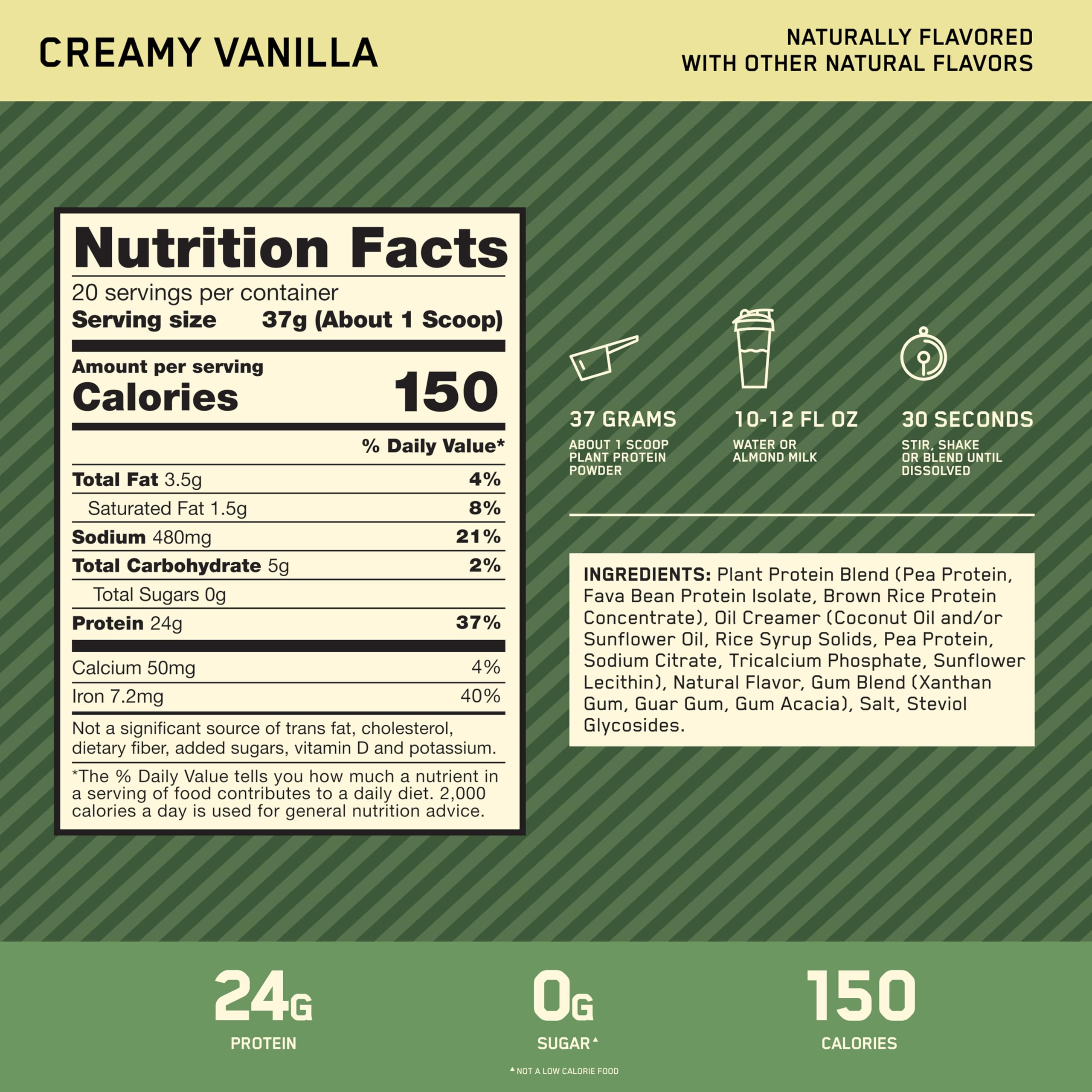 Primer plano del polvo Optimum Nutrition mostrando textura cremosa