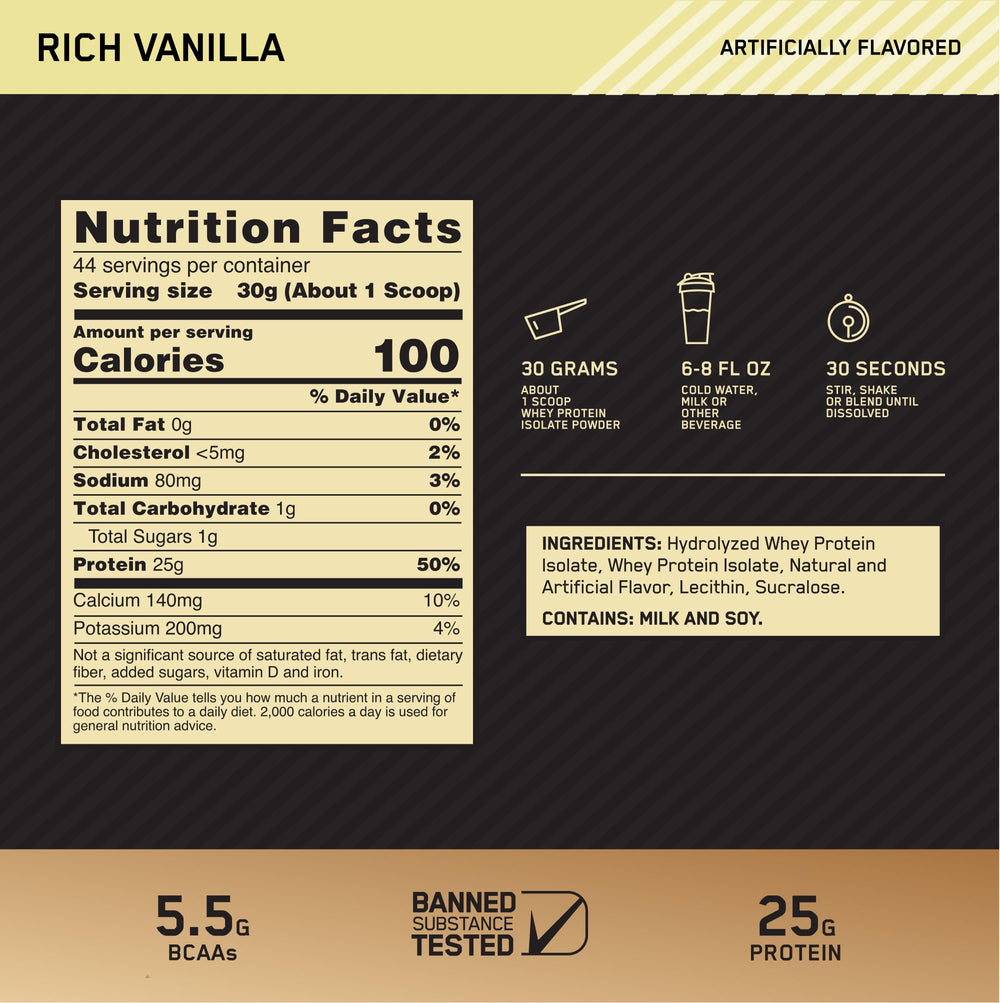 Optimum Nutrition textura del polvo en cucharada para destacar solubilidad y mezcla rápida