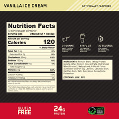 Optimum Nutrition polvo de proteína textura fina color vainilla, fácil disolución
