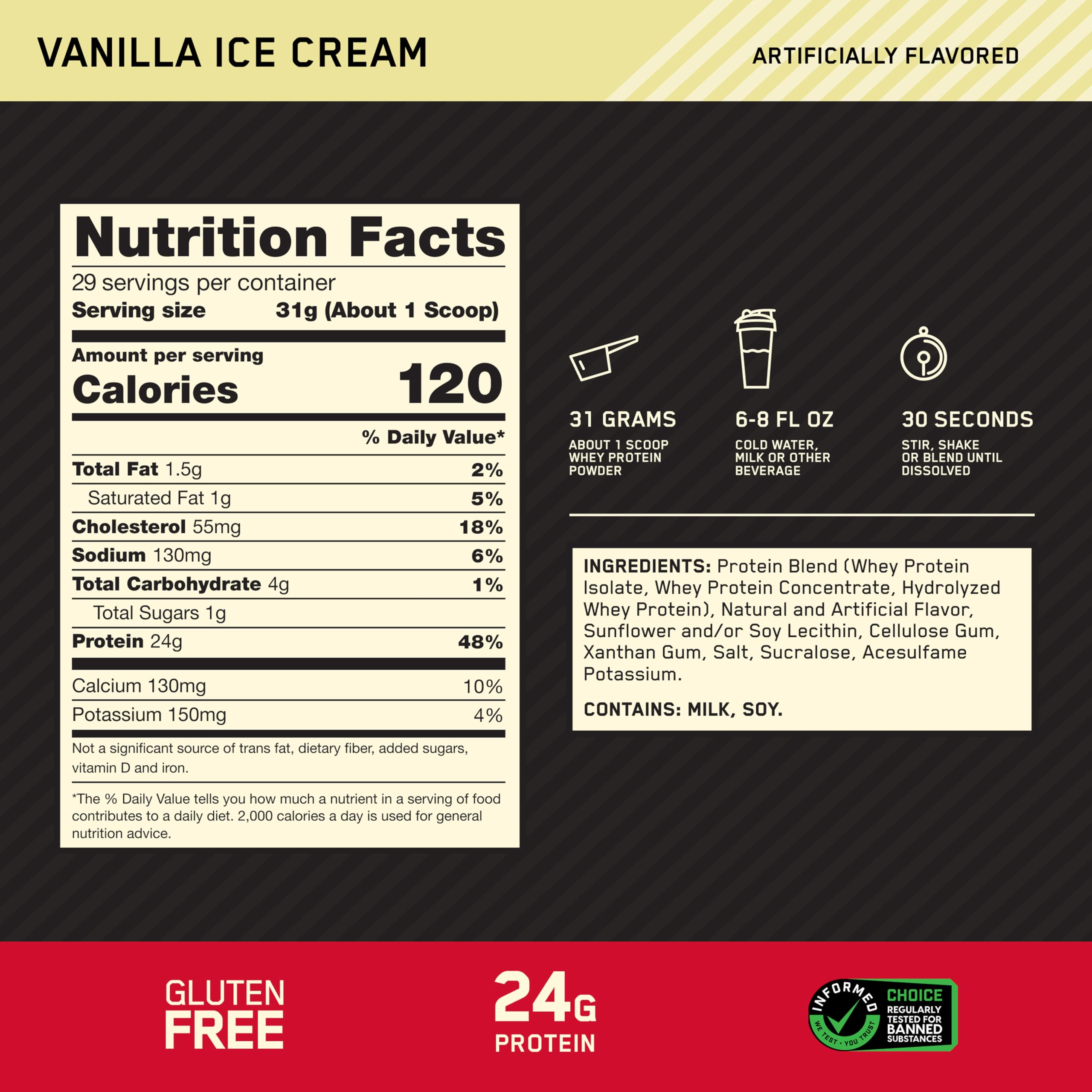Optimum Nutrition vaso preparado, batido cremoso listo tras entrenamiento