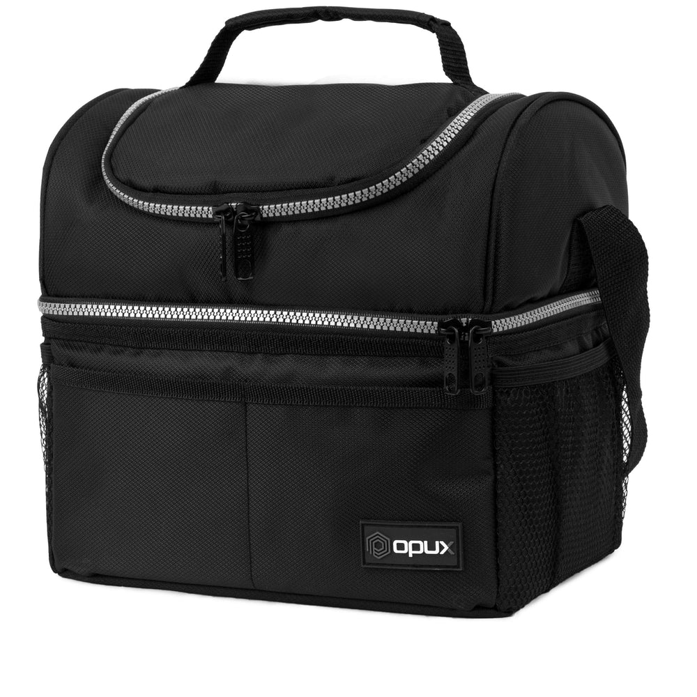 opux vista frontal del bolso con doble compartimento y capacidad