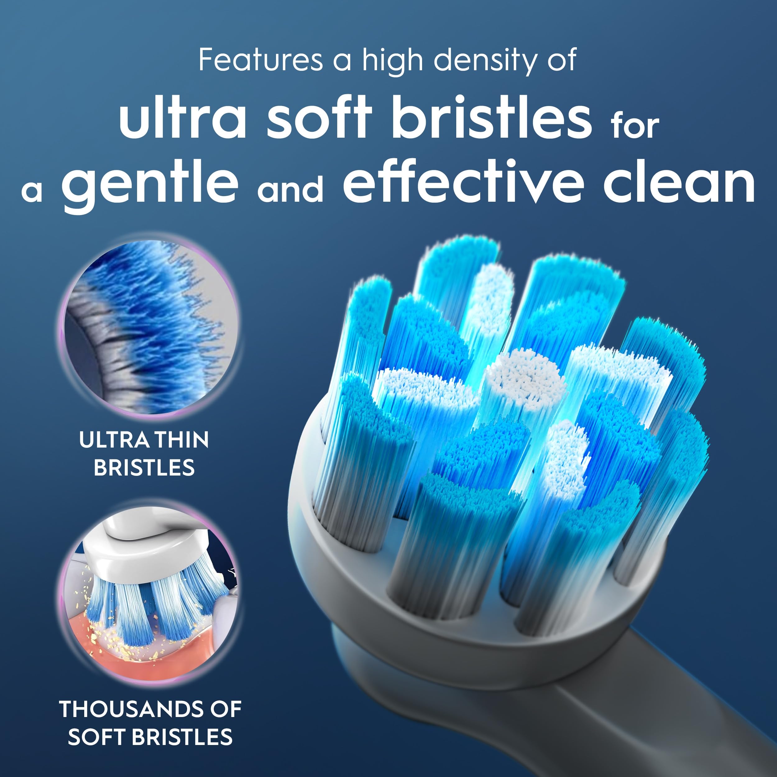 Oral-B primer plano de las cerdas ultrafinas que protegen la línea de las encías