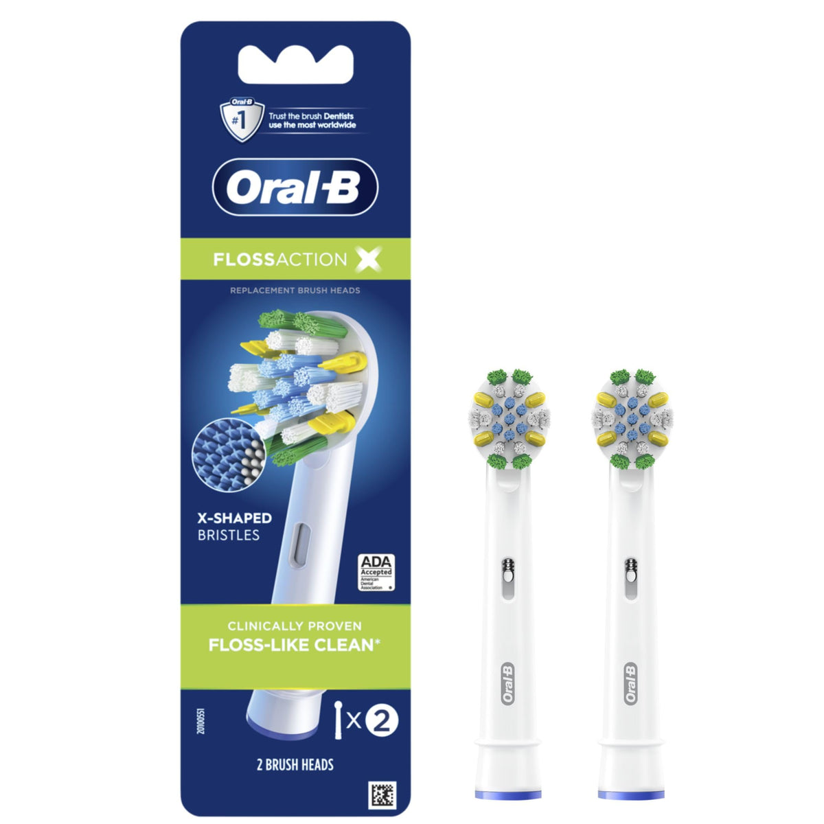 Oral-B caja frontal del pack de 2 recambios mostrando el diseño y marca, facilita compra segura