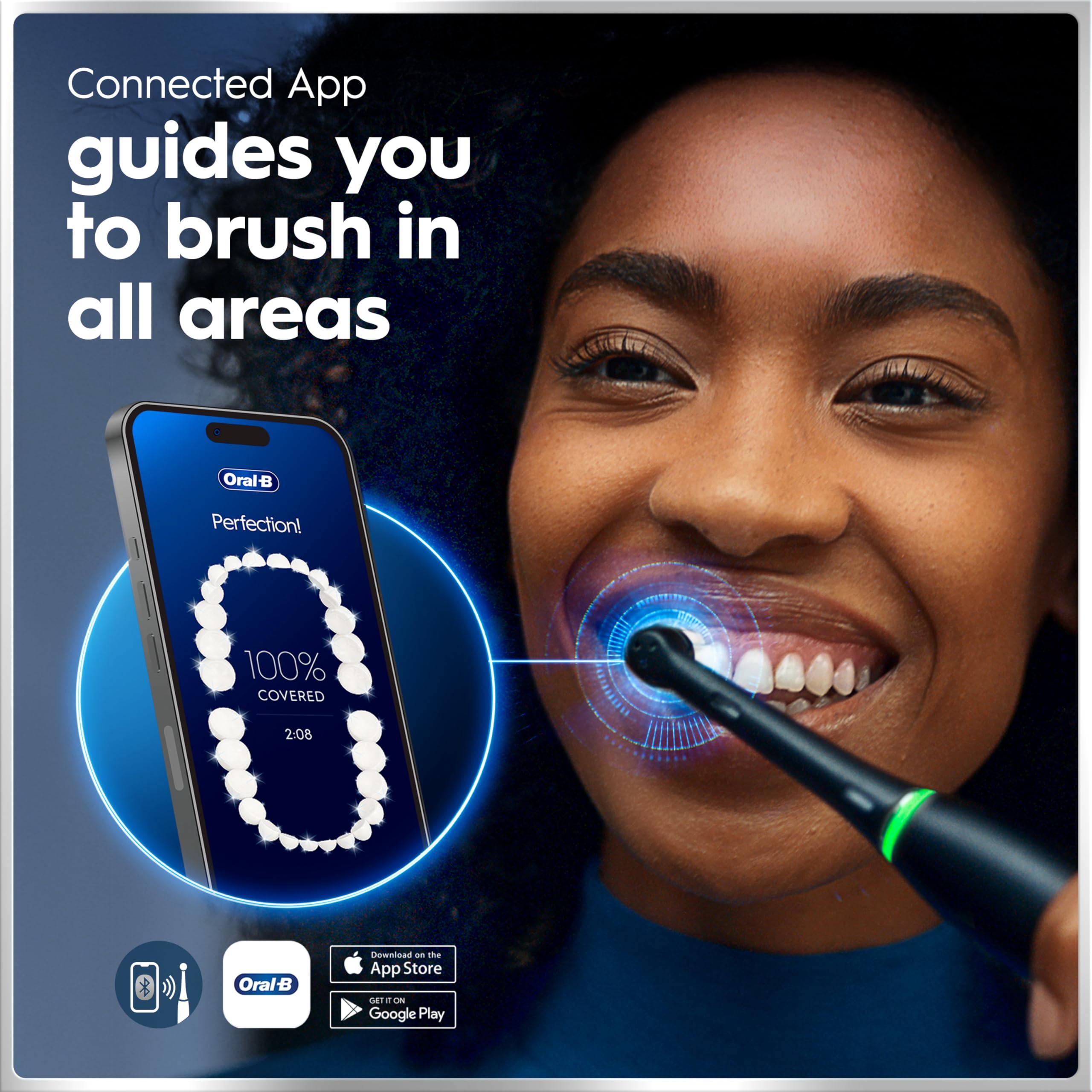 Oral-B iO en mano demostrando tamaño y ergonomía para uso diario