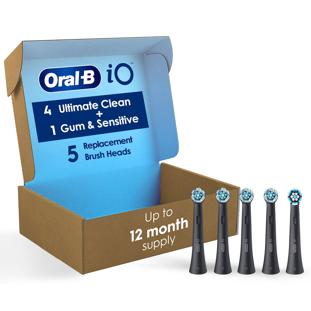 Oral-B cabeza iO frente del paquete, muestra cantidad y tipo para reposición rápida