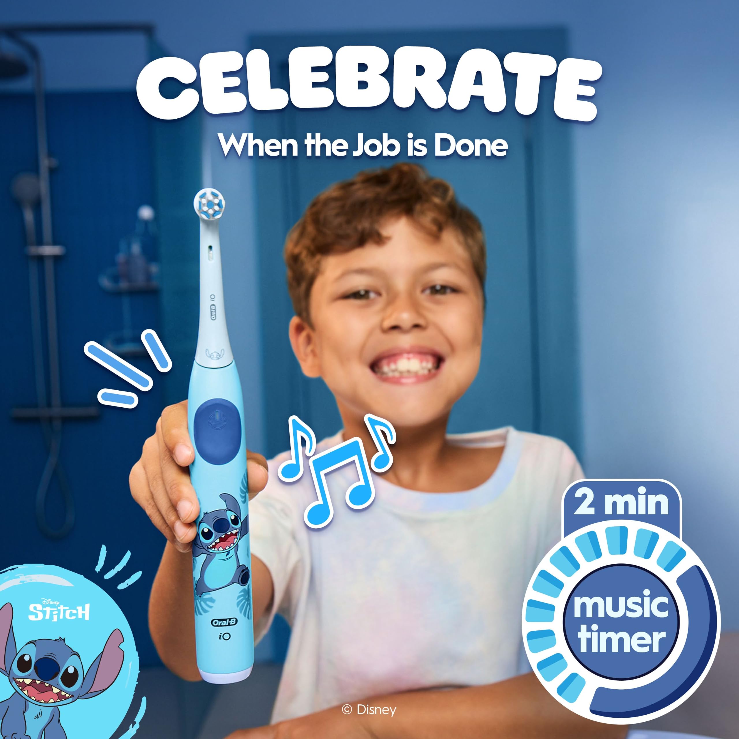 Oral-B iO Kids Stitch temporizador musical activo para dos minutos de cepillado