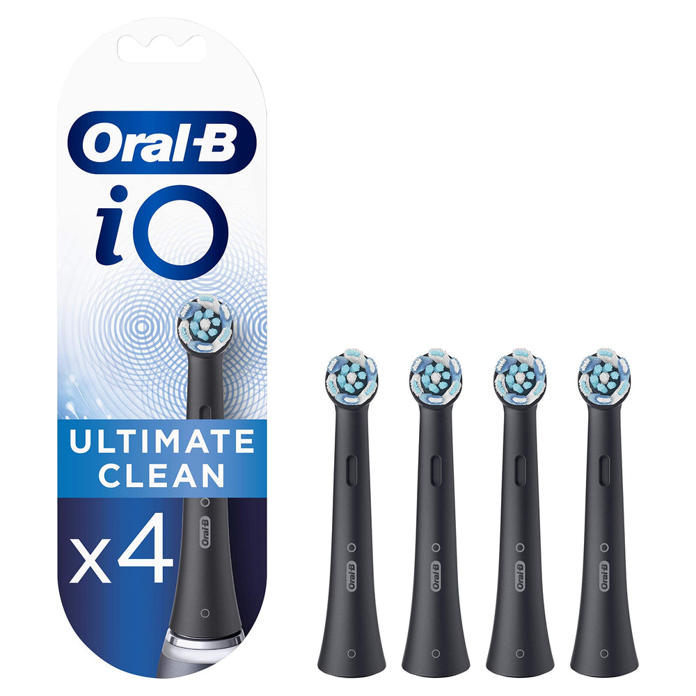 Oral-B vista frontal del pack de 4, empaque higiénico y repuestos listos