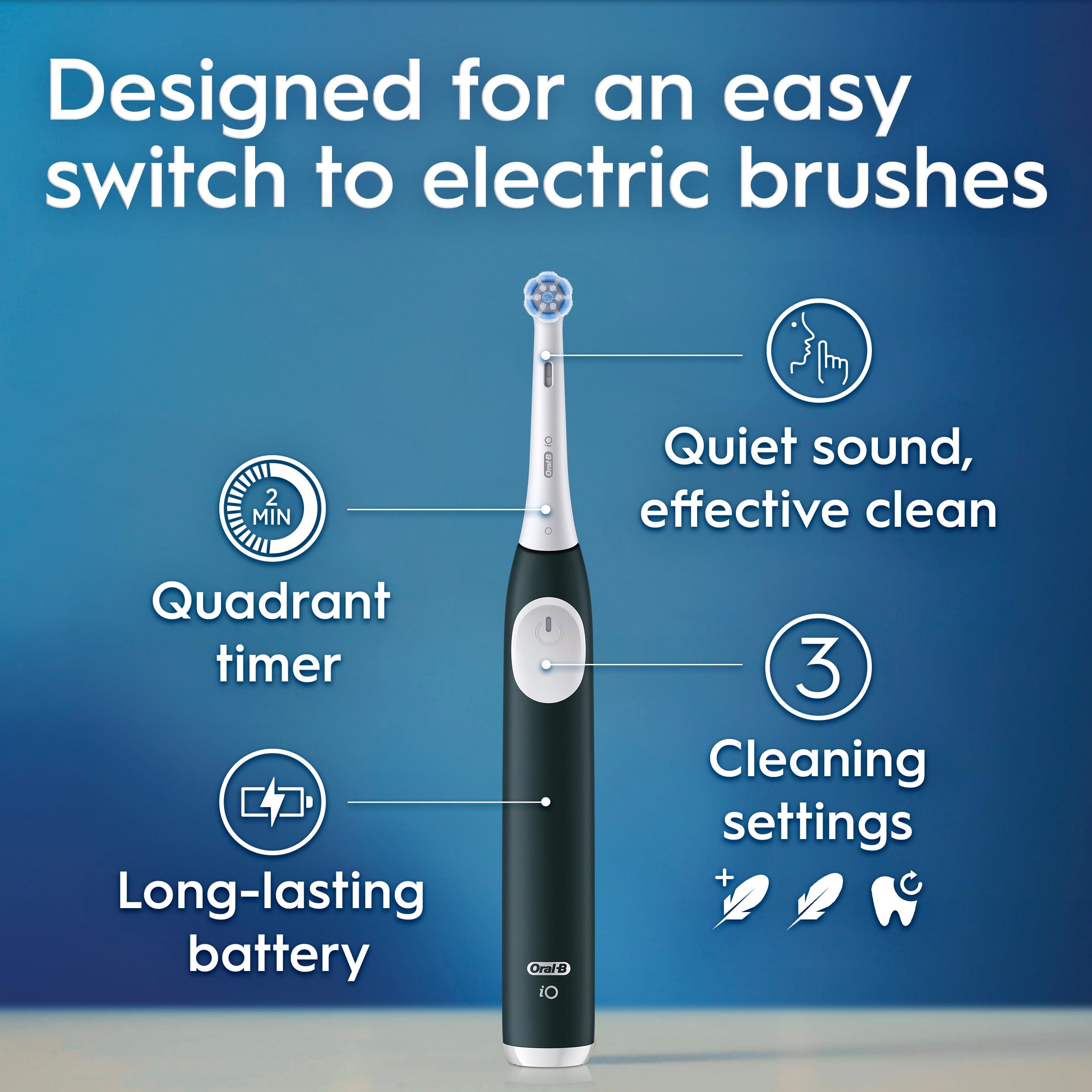 Oral-B handle showing mode icons to select gentle, sensitive, or daily clean