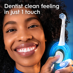 Oral-B pressure sensor indicator lit red to prevent brushing too hard and protect gums