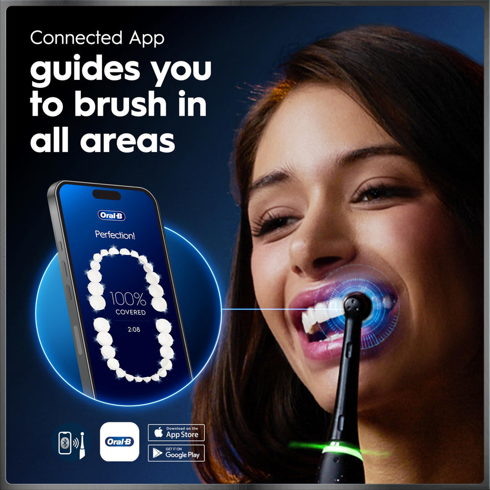 Oral-B iO9 comparación de tamaño junto a elementos de baño cotidiano
