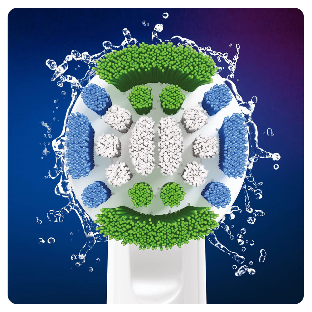 Oral-B cabezal instalado en mango en uso, limpieza efectiva diaria