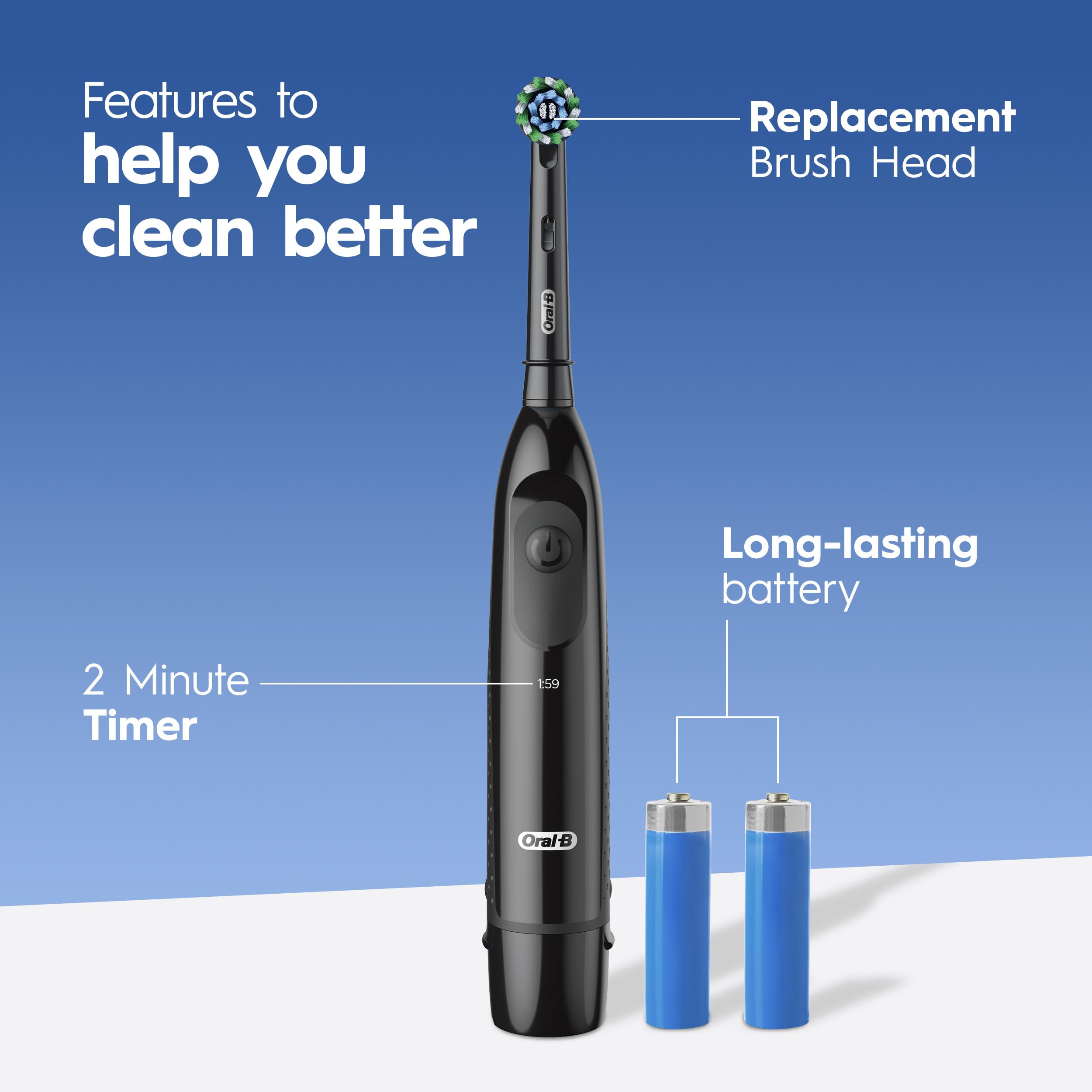 Oral-B Pro 100 detalle del cabezal CrossAction, alcance interdental mejorado