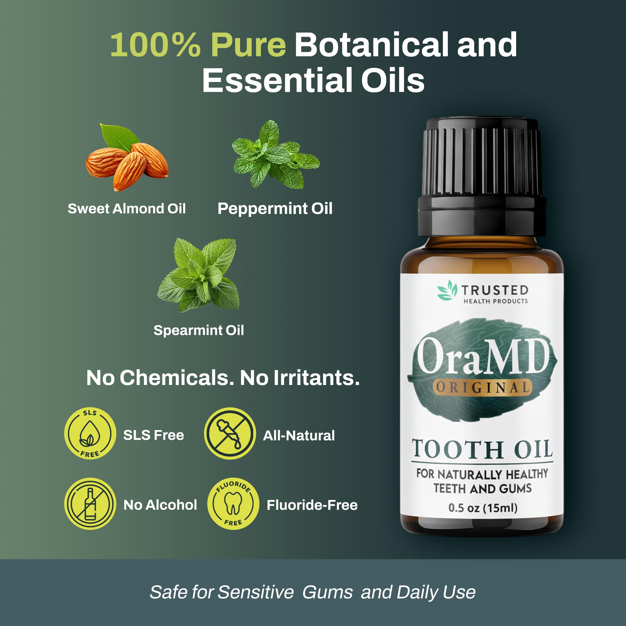 OraMD etiqueta con ingredientes naturales y ausencia de sulfatos