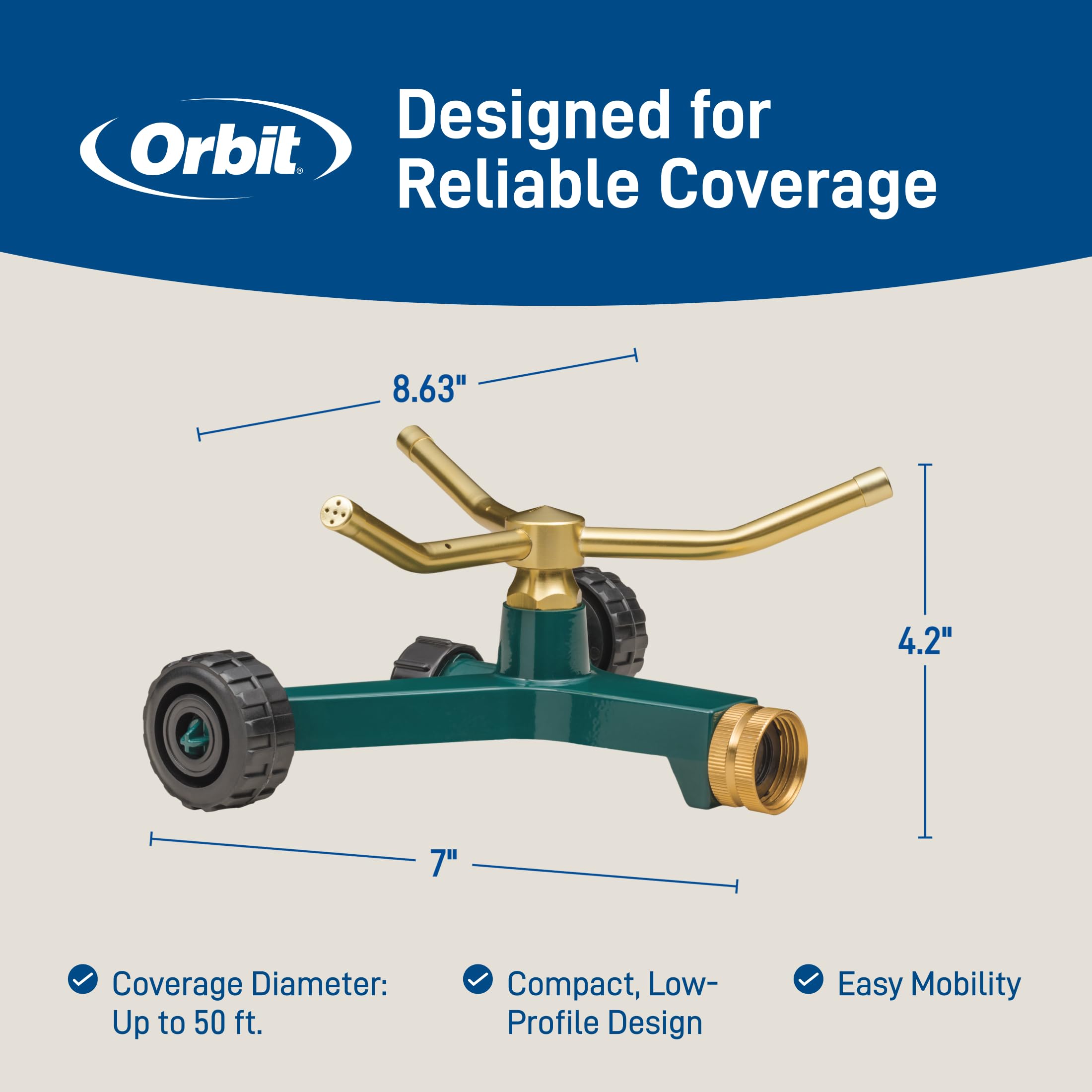 Orbit patrón de aspersión circular demostrando cobertura amplia