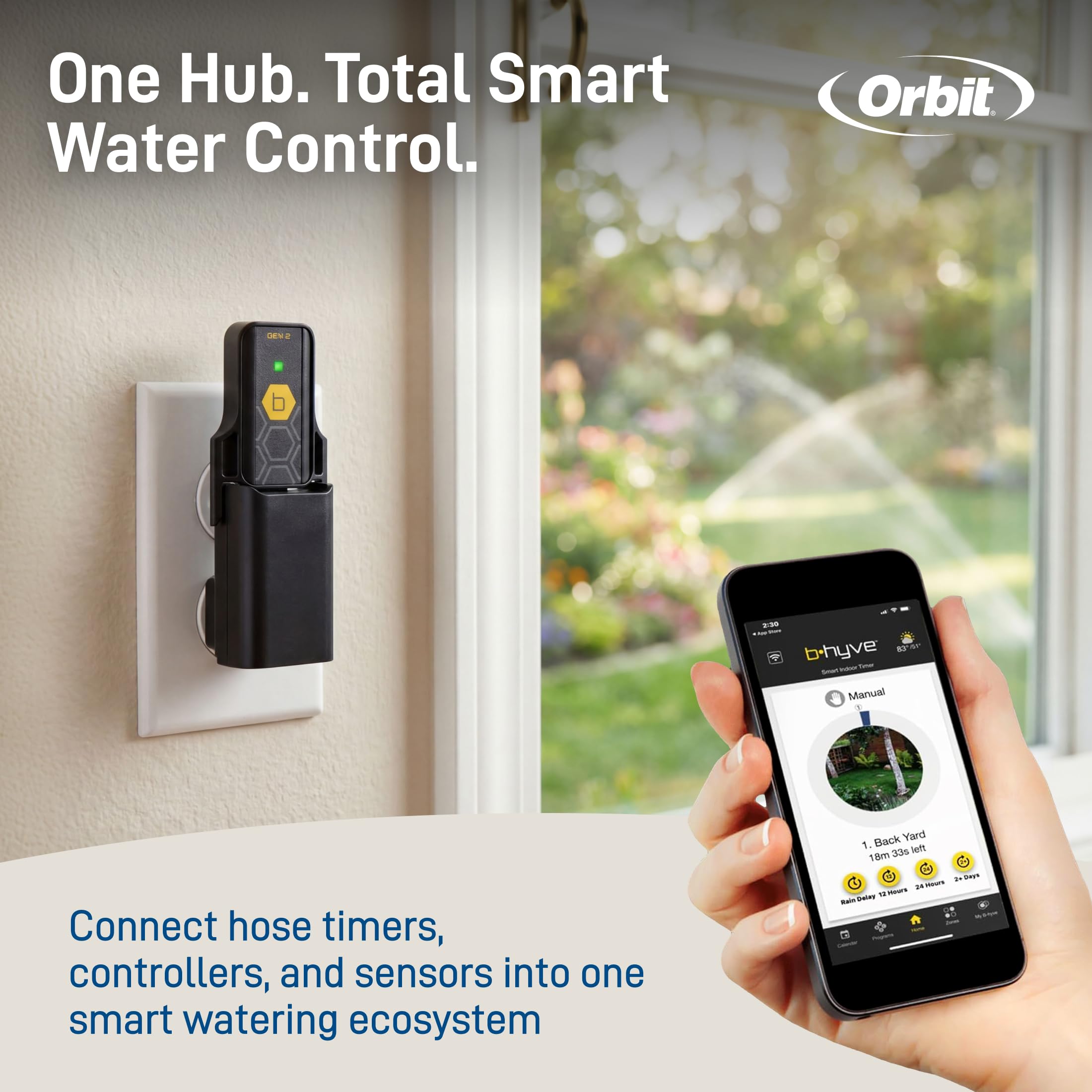 Orbit B-hyve hub installed near home router showing centralized connection
