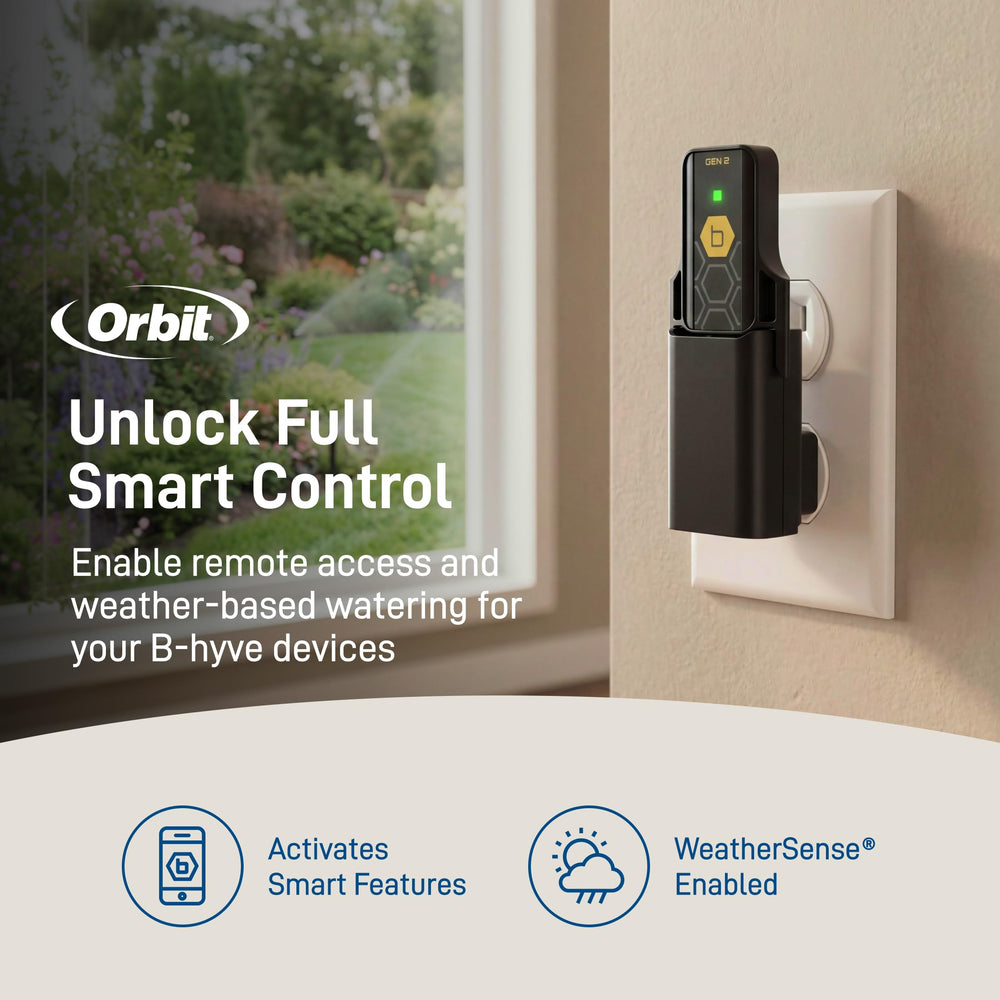 Orbit B-hyve hub side detail highlighting USB port and durable casing