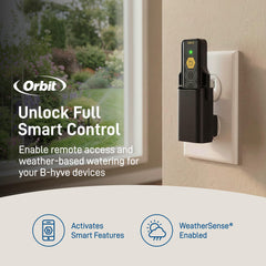 Orbit B-hyve hub side detail highlighting USB port and durable casing