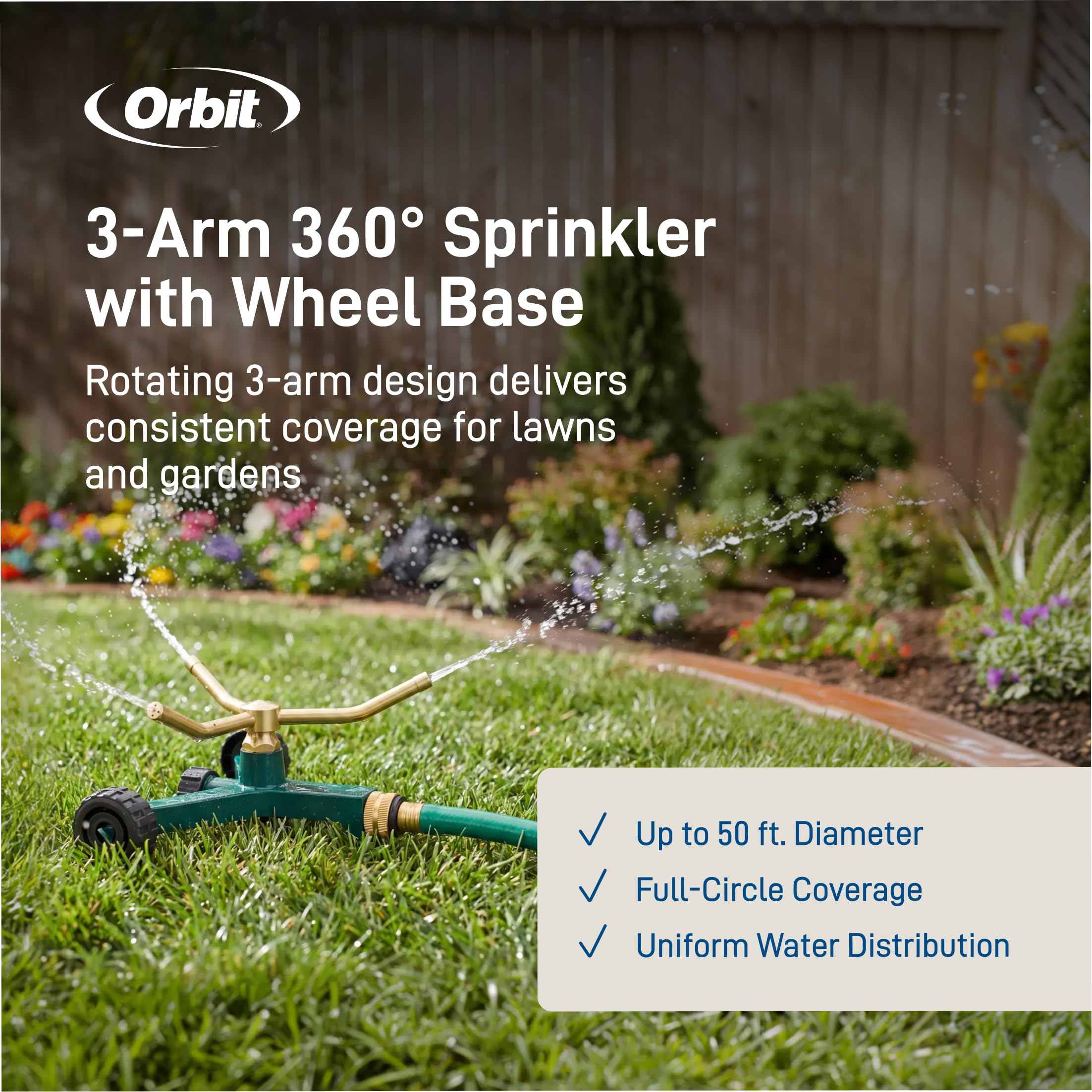 Orbit detalle de los tres brazos rotatorios, riego uniforme