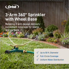 Orbit detalle de los tres brazos rotatorios, riego uniforme
