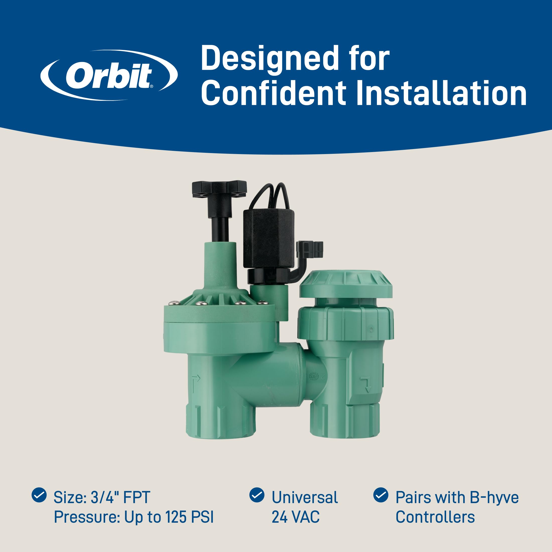Orbit ambiente de jardín con la válvula en uso que ilustra protección contra reflujo y riego seguro