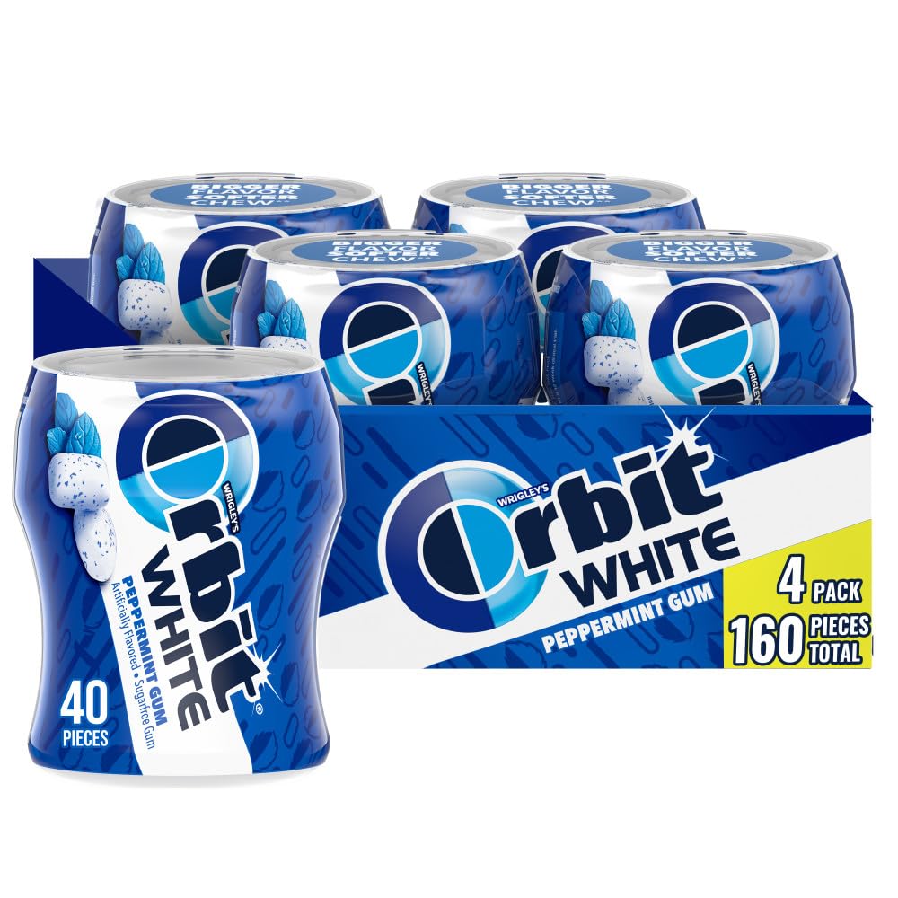 Orbit botella frontal con tapa giratoria mostrando 40 piezas y frescor