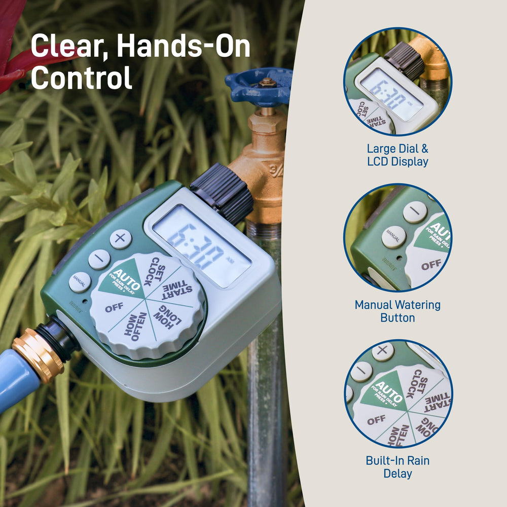 Orbit mounted on outdoor faucet demonstrating straightforward installation