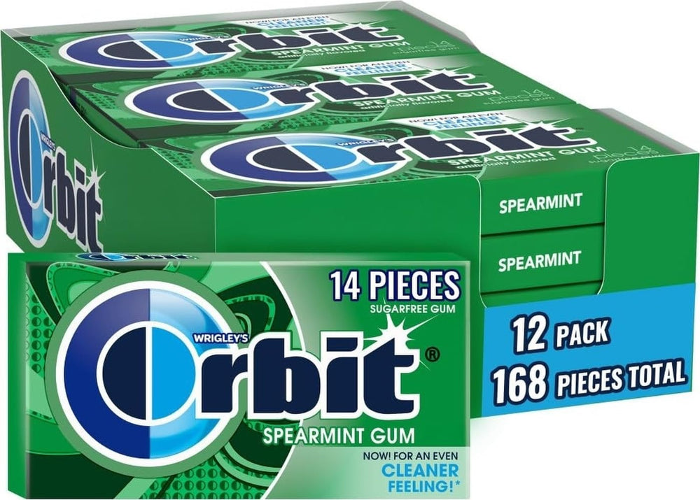 Orbit caja frontal con 12 paquetes, muestra conveniencia y ahorro