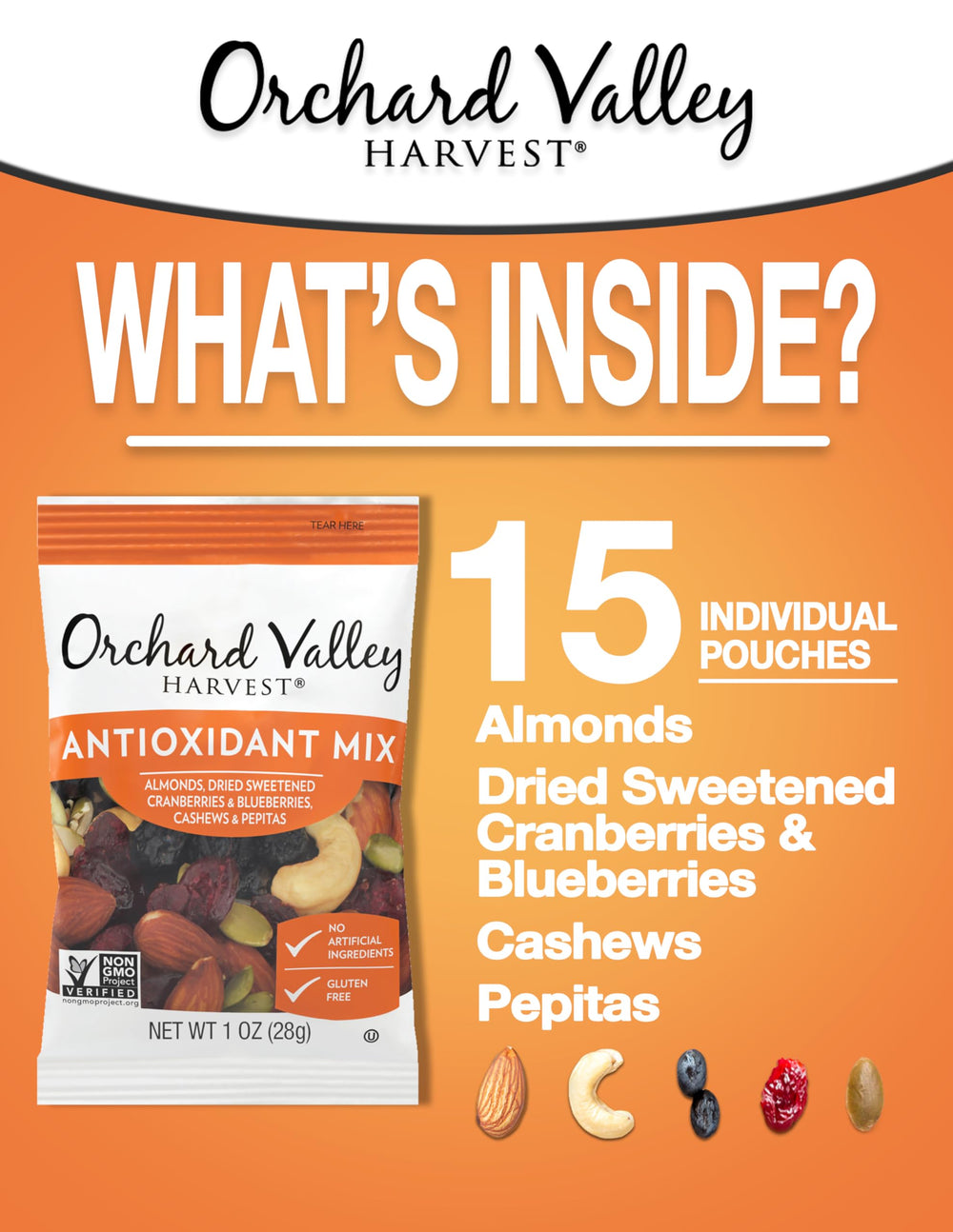 Orchard Valley Harvest primer plano de almendras y anacardos con textura crujiente