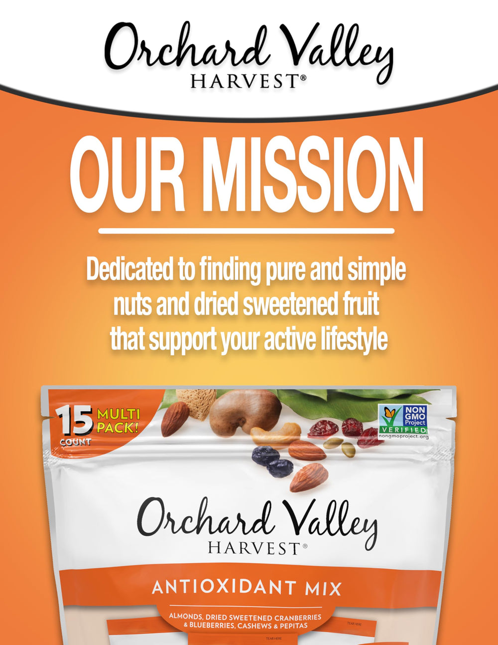 Orchard Valley Harvest comparación de tamaño con mano para referencia portátil