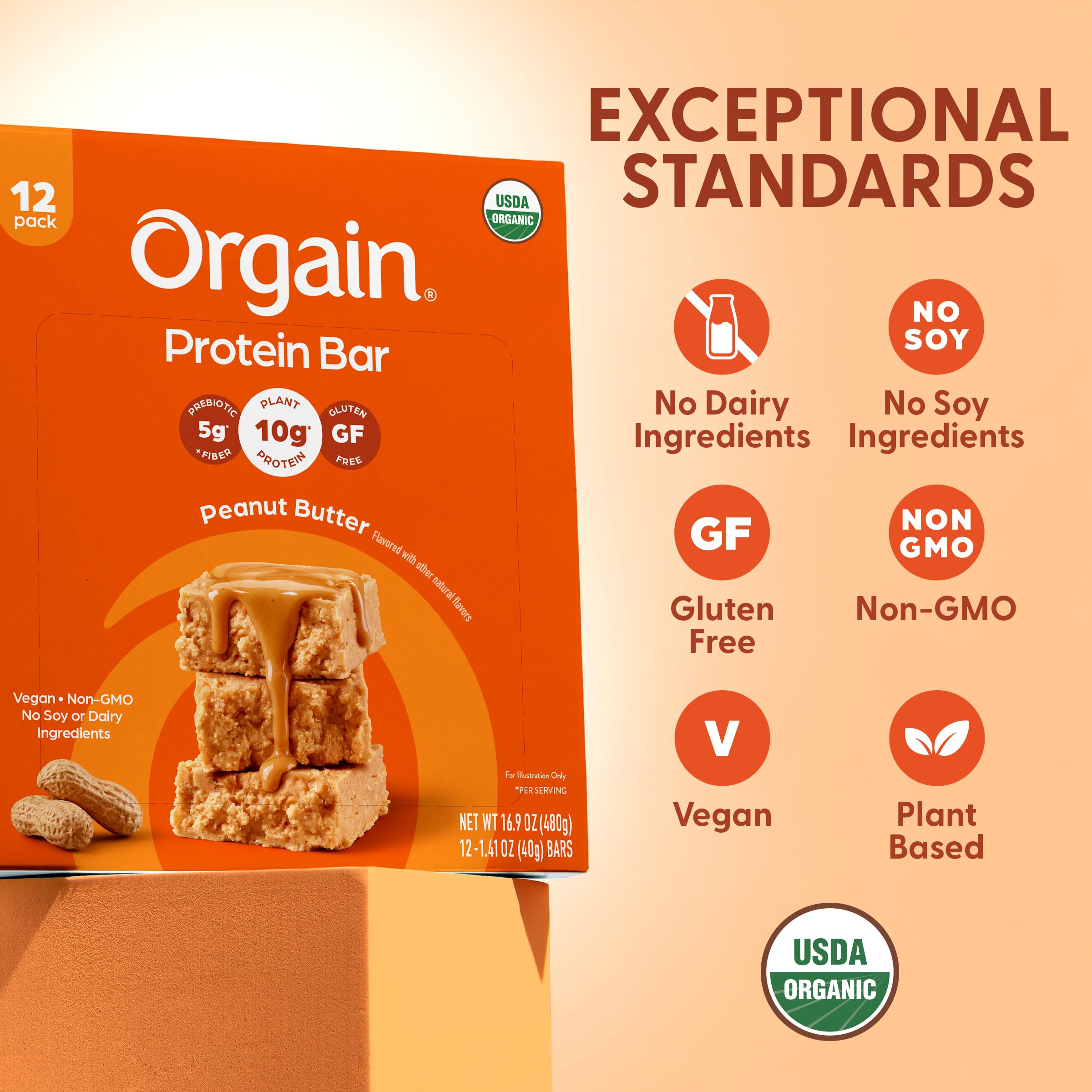 Orgain ingredientes cercanos resaltando origen orgánico y sabor maní