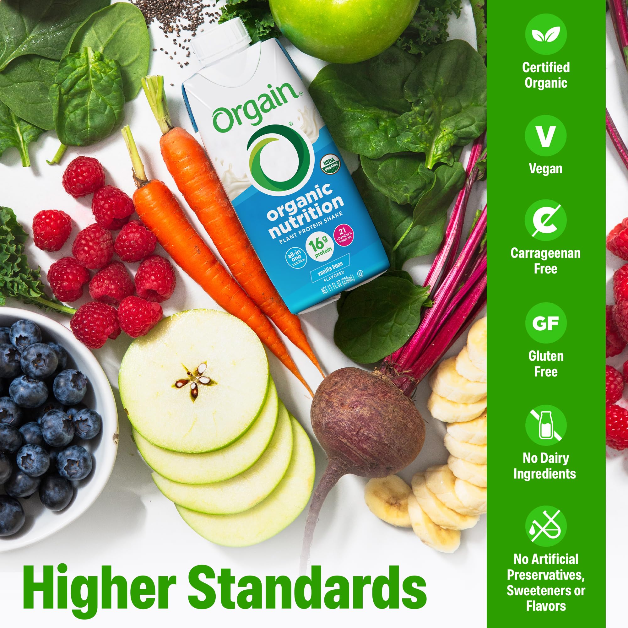 Orgain etiqueta nutricional con vitaminas y minerales visibles