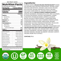 Orgain etiqueta de ingredientes detallada con beneficios orgánicos claros