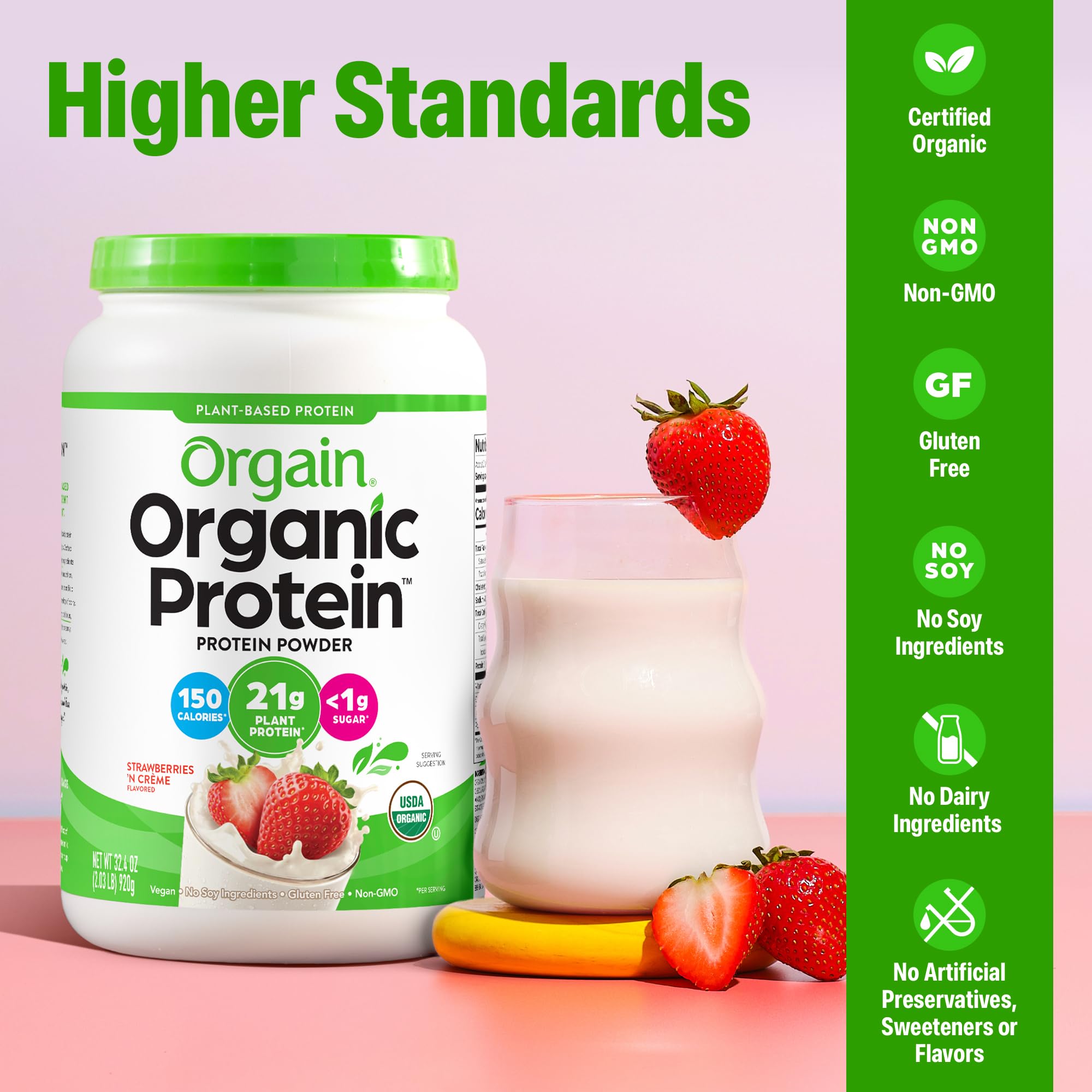 Orgain batido Fresas y Crema en vaso cremoso listo para beber