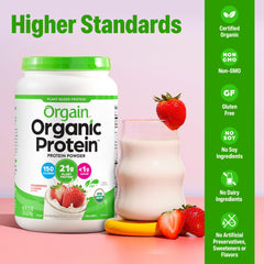 Orgain batido Fresas y Crema en vaso cremoso listo para beber
